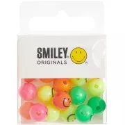 Assortiment de 21 perles rondes Smiley® 10 mm - Fluo - Noir