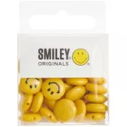 Assortiment de 35 perles plates rondes Smiley® 12 mm - Jaune - Noir