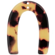 Pendentif forme U en acétate 35x27 mm 2 trous - Ecaille de tortue Marron - Noir x1|raw }}