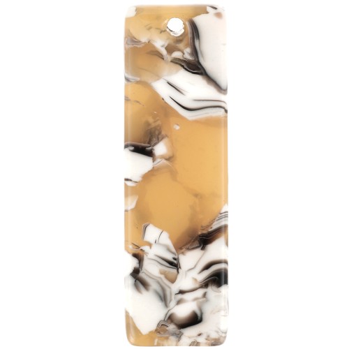 Pendentif rectangle 27x8 mm en acétate - Ecaille de tortue - Ocre - Blanc x1