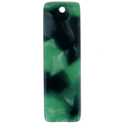 Pendentif rectangle en acétate 27x8 mm - Ecaille de tortue - Vert foncé - Noir x1