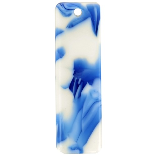 Pendentif rectangle 27x8 mm en acétate - Marbré Bleu foncé - Ivoire x1