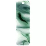 Pendentif rectangle 27x8 mm en acétate - Marbré Vert foncé - Blanc x1