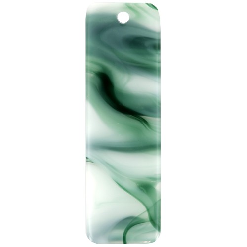 Pendentif rectangle 27x8 mm en acétate - Marbré Vert foncé - Blanc x1