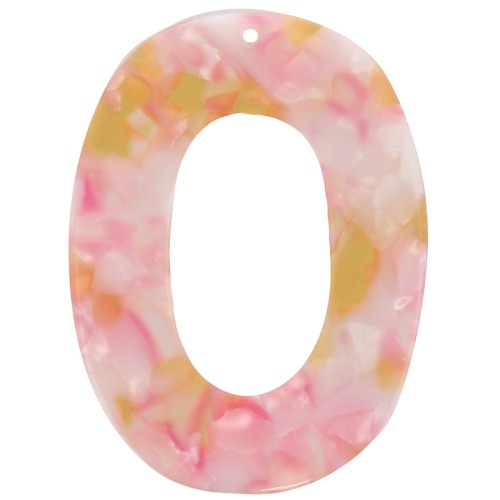 Pendentif ovale évidé 47x35 mm en acétate - Ecaille de tortue - Rose nacré - Miel