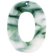 Pendentif ovale évidé en acétate 47x35 mm - Marbré Vert foncé - Blanc x1