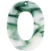 Pendentif ovale évidé en acétate 47x35 mm - Marbré Vert foncé - Blanc x1