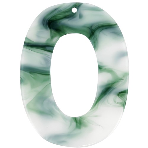 Pendentif ovale évidé en acétate 47x35 mm - Marbré Vert foncé - Blanc x1
