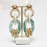 Pendentif ovale évidé en acétate 47x35 mm - Marbré Vert foncé - Blanc x1