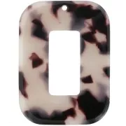 Pendentif rectangle évidé en acétate 40x30 mm - Ecaille de tortue - Beige - Noir