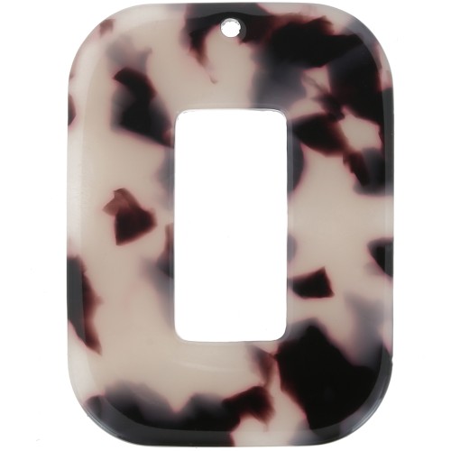 Pendentif rectangle évidé 40x30 mm en acétate - Ecaille de tortue - Beige - Noir