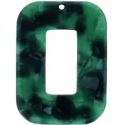 Pendentif rectangle évidé en acétate 40x30mm Ecaille de tortue - Vert foncé - Noir