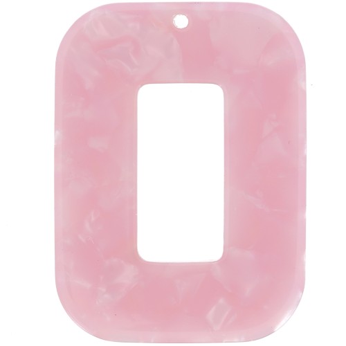 Pendentif rectangle évidé 40x30 mm en acétate - Ecaille de tortue - Rose nacré