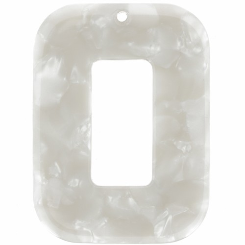 Pendentif rectangle évidé 40x30 mm en acétate - Ecaille de tortue - Blanc nacré