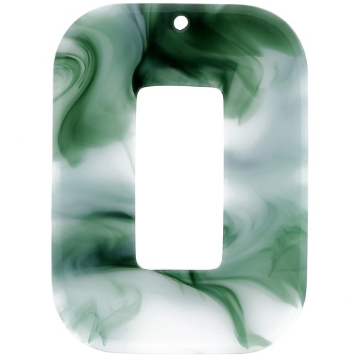 Pendentif rectangle évidé 40x30 mm en acétate - Marbré Vert foncé - Blanc x1