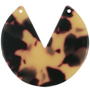 Pendentif rond 2 trous en acétate 43 mm - Ecaille de tortue - Marron - Noir x1