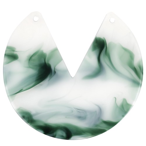 Pendentif rond 2 trous en acétate 43 mm - Marbré Vert foncé - Blanc x1
