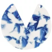 Pendentif rond 2 trous en acétate 43 mm - Marbré Bleu foncé - Ivoire x1