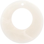 Pendentif rond évidé en résine 38 mm - Ecru marbré mat x1|raw }}