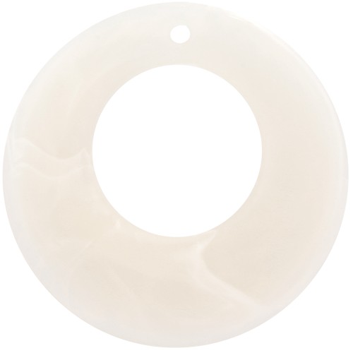 Pendentif rond évidé en résine 38 mm - Ecru marbré mat x1