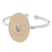 Bague ovale ajustable & résine époxy motif coeur - Placage argent fin - Nude|raw }}