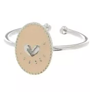 Bague ovale ajustable & résine époxy motif coeur - Placage argent fin - Nude