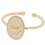 Bague ovale ajustable avec résine époxy motif coeur - Doré à l'or fin - Nude|raw }}
