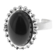 Bague boules diamantées - cabochon fond plat 14x10 mm Taille 54 à 58 - Argent 925