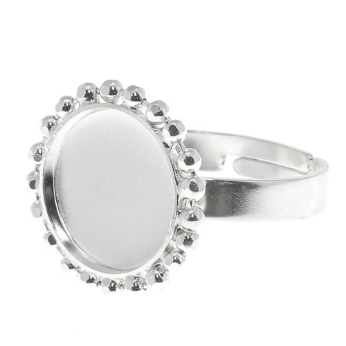 Bague boules diamantées - cabochon fond plat 12 mm Taille 54 à 58 - Argent 925 x1