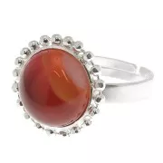 Bague boules diamantées - cabochon fond plat 12 mm Taille 54 à 58 - Argent 925 x1