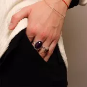 Bague boules diamantées - cabochon fond plat 18x13 mm Taille 54 à 58 - Argent 925