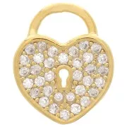 Breloque cadenas coeur avec oxydes de Zirconium 12x10 mm - Doré - Crystal x1