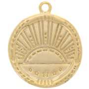 Pendentif rond irrégulier texturé 18 mm - motif soleil et étoiles - Doré x1|raw }}