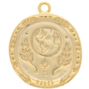 Pendentif rond irrégulier texturé 17 mm - motif terre et feuillage - Doré x1|raw }}