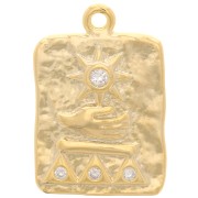 Pendentif rectangle martelé 19x13mm motif egyptien - oxydes de Zirconium - Doré x1|raw }}