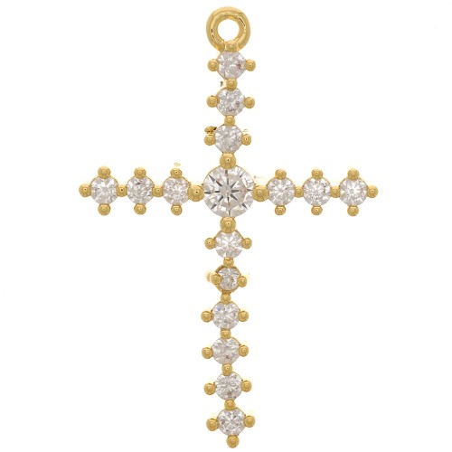Pendentif croix 23x16 mm avec oxydes de Zirconium - Doré - Crystal x1