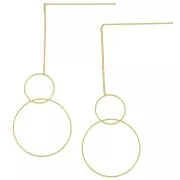 Chaines d'oreilles traversantes  maille Gourmette 83 mm - double cercle - Doré à l'or fin x2