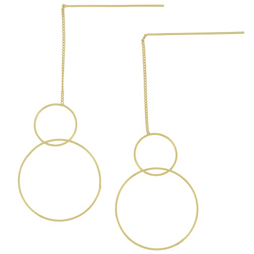 Chaines d'oreilles traversantes  maille Gourmette 83 mm - double cercle - Doré à l'or fin x2