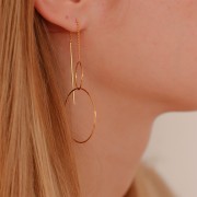 Chaines d'oreilles traversantes  maille Gourmette 83 mm - double cercle - Doré à l'or fin x2
