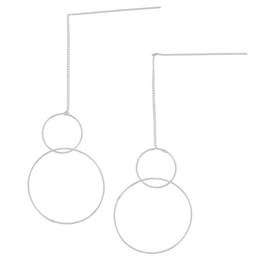 Chaines d'oreilles traversantes  maille Gourmette 83 mm - double cercle - Placage Argent fin