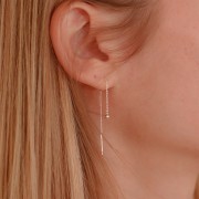 Chaines d'oreilles traversantes  maille Forçat 57 mm avec petite boule - Placage Argent fin