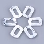 Maillon rectangle en acrylique 30x20 mm -  Marbré Blanc - Gris x1