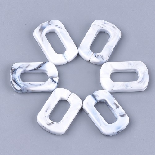 Maillon rectangle en acrylique 30x20 mm -  Marbré Blanc - Gris x1