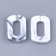Maillon rectangle en acrylique 30x20 mm -  Marbré Blanc - Gris x1