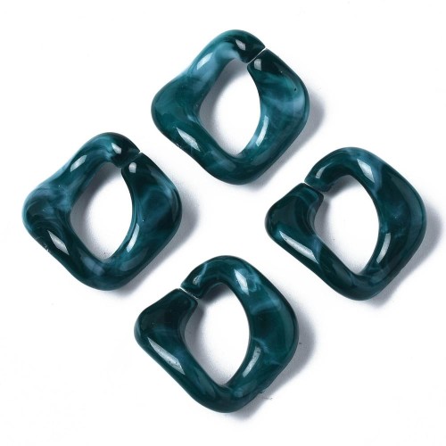 Maillon carré torsadé en acrylique 24x23 mm - Marbré Bleu canard - Blanc x1