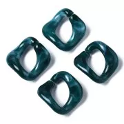 Maillon carré torsadé en acrylique 24x23 mm - Marbré Bleu canard - Blanc x1