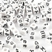 Assortiment de 50 perles cubes signes du zodiaque 7 mm - Blanc - Noir