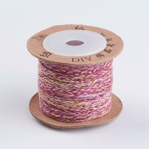 Cordon en coton tressé plat 1.5 mm - Prune - Fuchsia - Jaune - Rose clair x1m