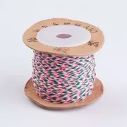 Cordon en coton tressé plat 2 mm - Rose fluo - Rose clair - Vert foncé x1m