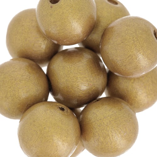 Perles rondes en bois 15 mm Doré x5